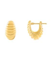  18K gold plated retro-inspired brilliant jewelry earring gradient diagonal ribbed huggie dome hoop earring