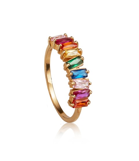  fashion women 925 sterling silver rainbow cluster baguette ring