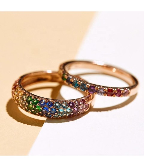  jewelry fashion rainbow diamond band gem stone 925 silver band ring