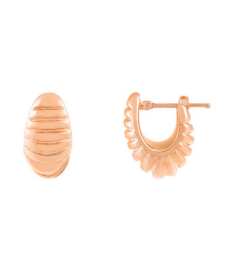  18K gold plated retro-inspired brilliant jewelry earring gradient diagonal ribbed huggie dome hoop earring