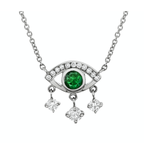  925 sterling silver 18k gold classic evil eye cubic zirconia emerald necklace