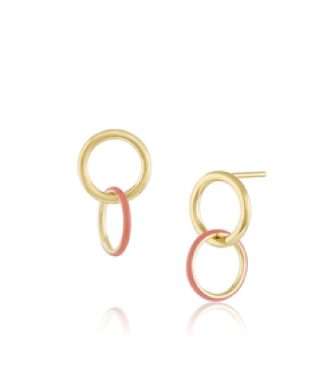  S925 gold plated dangle double circle enamel sway hoop earring