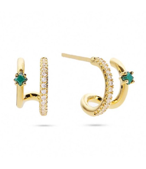  new products 2023 18k gold plated silver  logo malachite stone double hoop earring