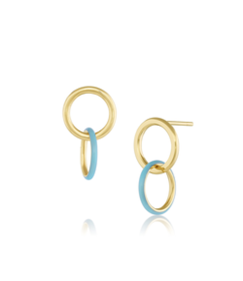  S925 gold plated dangle double circle enamel sway hoop earring