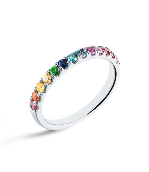  jewelry fashion rainbow diamond band gem stone 925 silver band ring