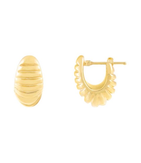  18K gold plated retro-inspired brilliant jewelry earring gradient diagonal ribbed huggie dome hoop earring