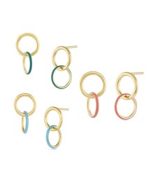  S925 gold plated dangle double circle enamel sway hoop earring