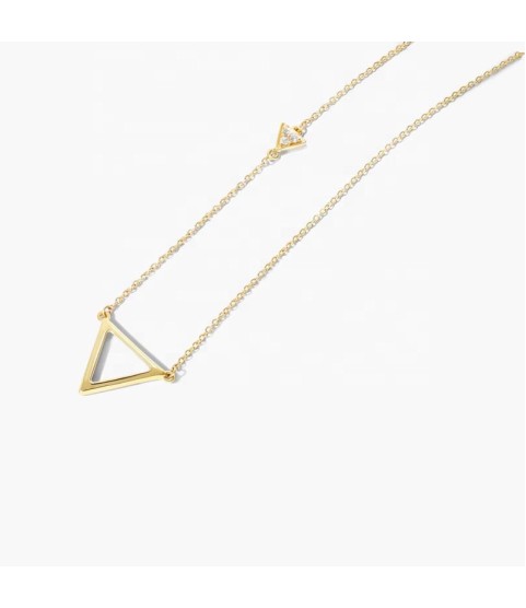  women fashion statement jewelry 925 sterling silver gold chain hollow triangle and side triangle shape diamond necklace