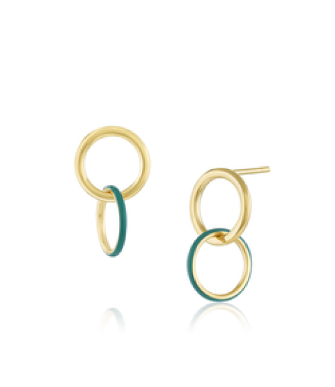  S925 gold plated dangle double circle enamel sway hoop earring