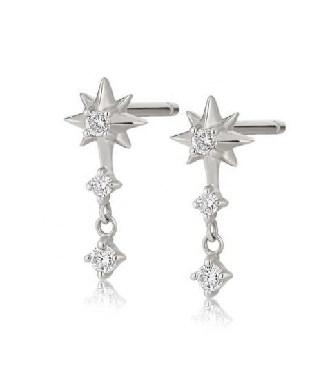  best price waterproof jewelry cubic Zircon 925 silver triple starburst drop stud earring