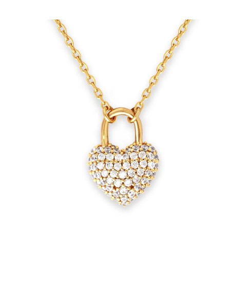  18k gold 925 silver jewelry classic heart lock pave cz charm women necklace