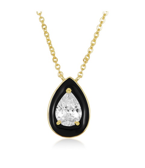  925 sterling silver white and black enamel er photo drop necklace 18K Gold Vermeil Pendant necklace