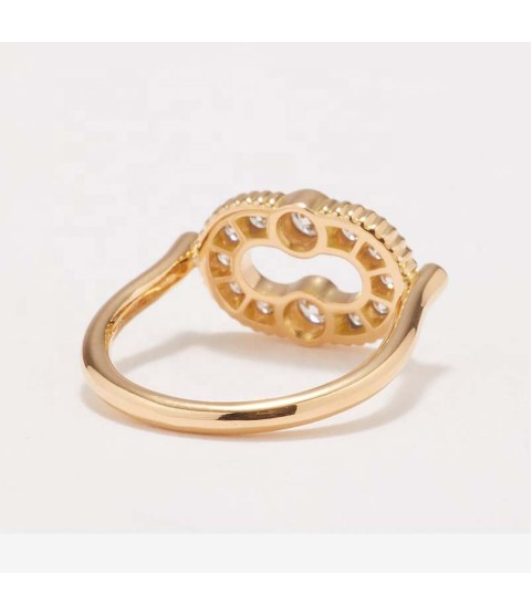  special design arch formation delicate fluting around the outer edge U shaped band O shape hollow round-cut diamonds ring