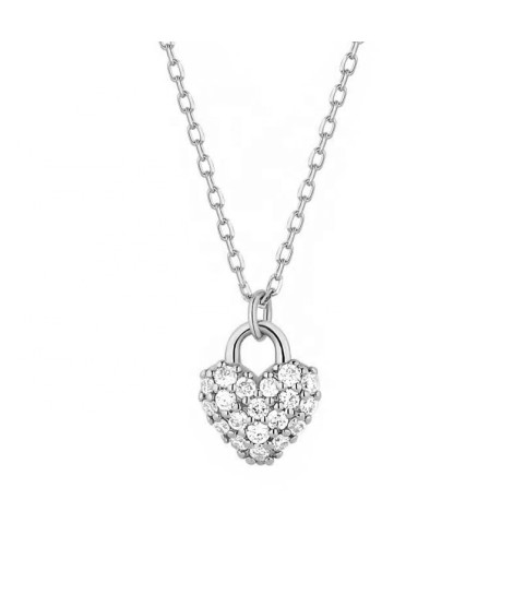  daily life women jewelry 925 silver dainty love heart lock pendant pave 3A+ zircons necklace