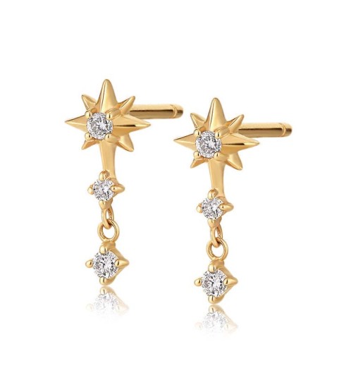  best price waterproof jewelry cubic Zircon 925 silver triple starburst drop stud earring