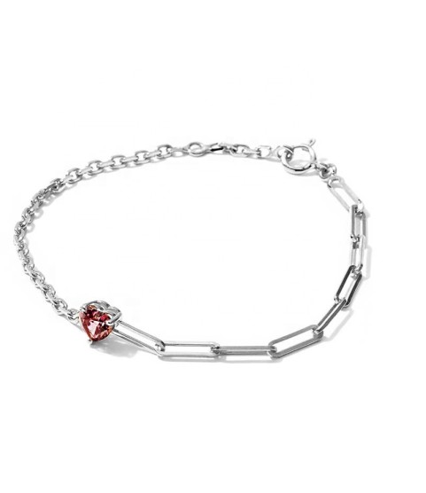  classic style cable chain link heart-cut rhodolite charm red stone bracelet for girls