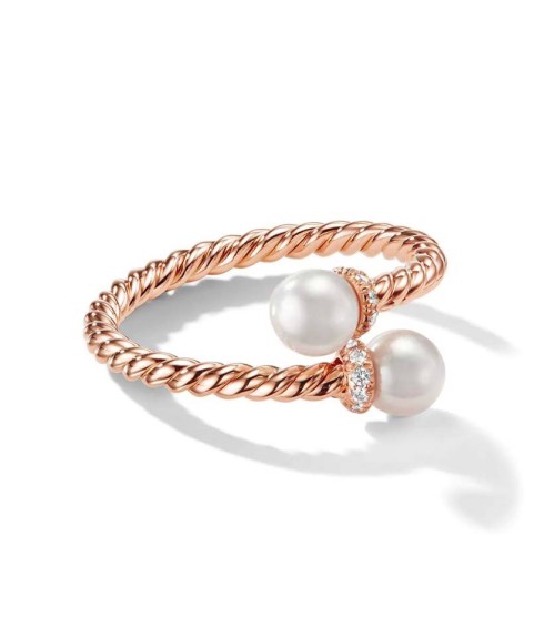  925 silver hand-worked metals orbital bands of zircons twist rope band and two lustrous pearl elegant ring