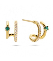  new products 2023 18k gold plated silver  logo malachite stone double hoop earring