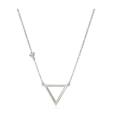  women fashion statement jewelry 925 sterling silver gold chain hollow triangle and side triangle shape diamond necklace