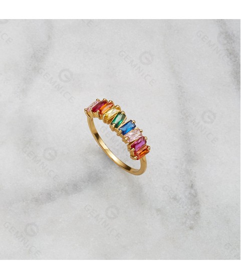  fashion women 925 sterling silver rainbow cluster baguette ring