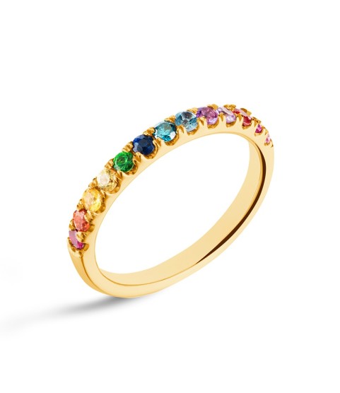  jewelry fashion rainbow diamond band gem stone 925 silver band ring