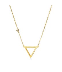  women fashion statement jewelry 925 sterling silver gold chain hollow triangle and side triangle shape diamond necklace