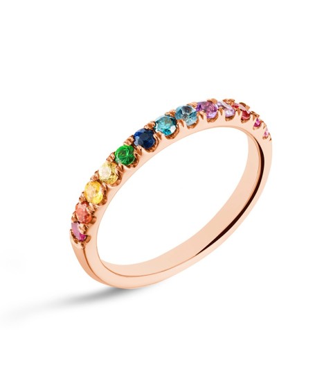  jewelry fashion rainbow diamond band gem stone 925 silver band ring