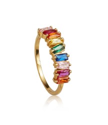  fashion women 925 sterling silver rainbow cluster baguette ring