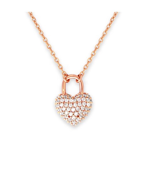  18k gold 925 silver jewelry classic heart lock pave cz charm women necklace