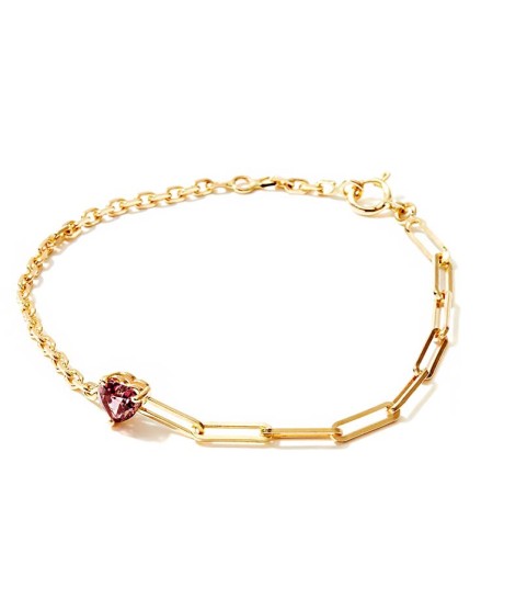  classic style cable chain link heart-cut rhodolite charm red stone bracelet for girls