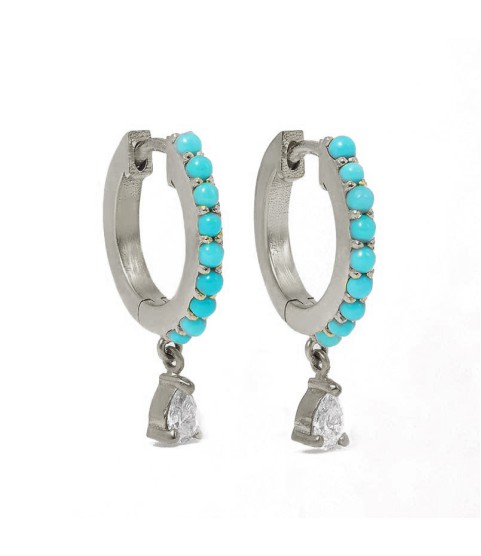    jewelry s925 turquoise stone hoops with a bling zircon earring