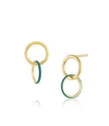  S925 gold plated dangle double circle enamel sway hoop earring