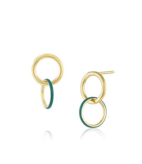  S925 gold plated dangle double circle enamel sway hoop earring