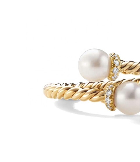  925 silver hand-worked metals orbital bands of zircons twist rope band and two lustrous pearl elegant ring