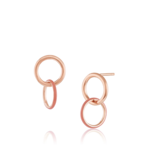  S925 gold plated dangle double circle enamel sway hoop earring