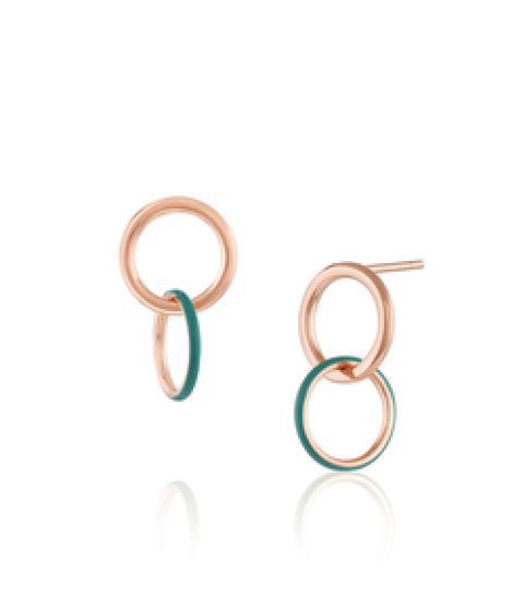  S925 gold plated dangle double circle enamel sway hoop earring