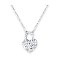  18k gold 925 silver jewelry classic heart lock pave cz charm women necklace